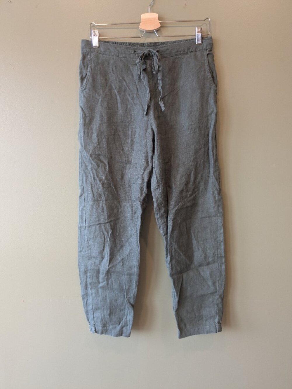 Iximo 100% Linen Green Trouser Pants M Tapered Leg Lagenlook Coastal Boho Eco